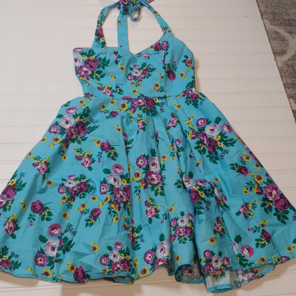Hellbunny Floral Pinup halter dress W/POCKETS